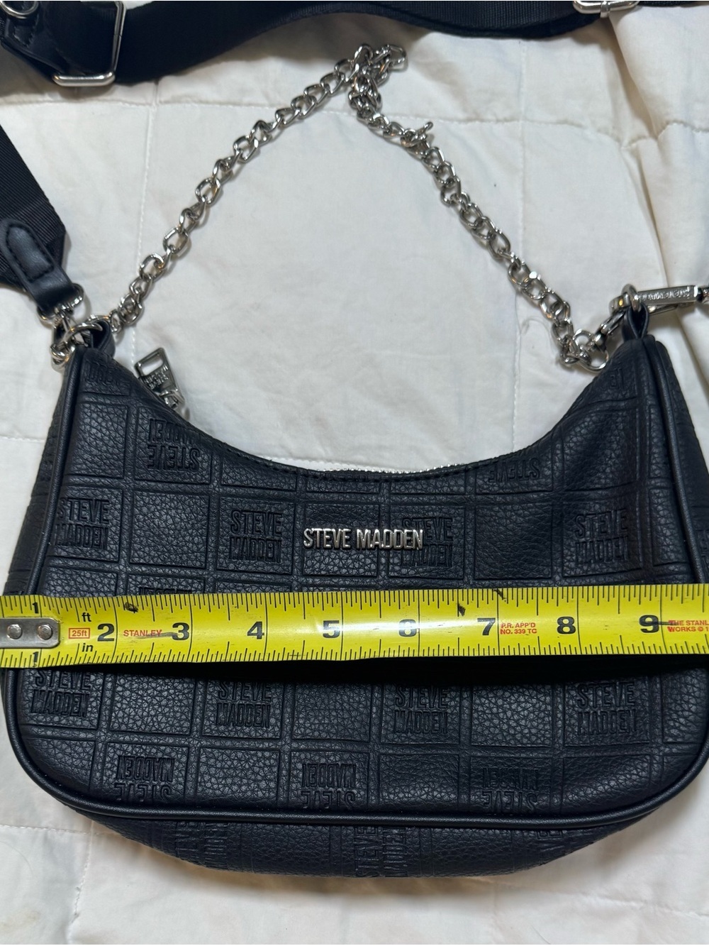 Steve Madden Black Quilted Logo Chain-Handle Shoulder Bag - Picture 9 of 11